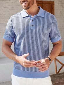 Manfinity CityGents Men's Casual Minimalist Short Sleeve Knit Sweater Polos For Men Spring And Summer  Knitted Top