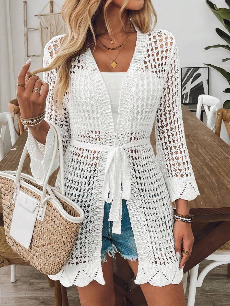 Breezaya Lightweight Hollow-Out Knitted Outerwear, Spring/Summer Vacation - White - View 1