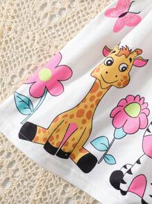 SHEIN Vestido sin mangas con diseño de vaca y jirafa lindos para niña, primavera/verano