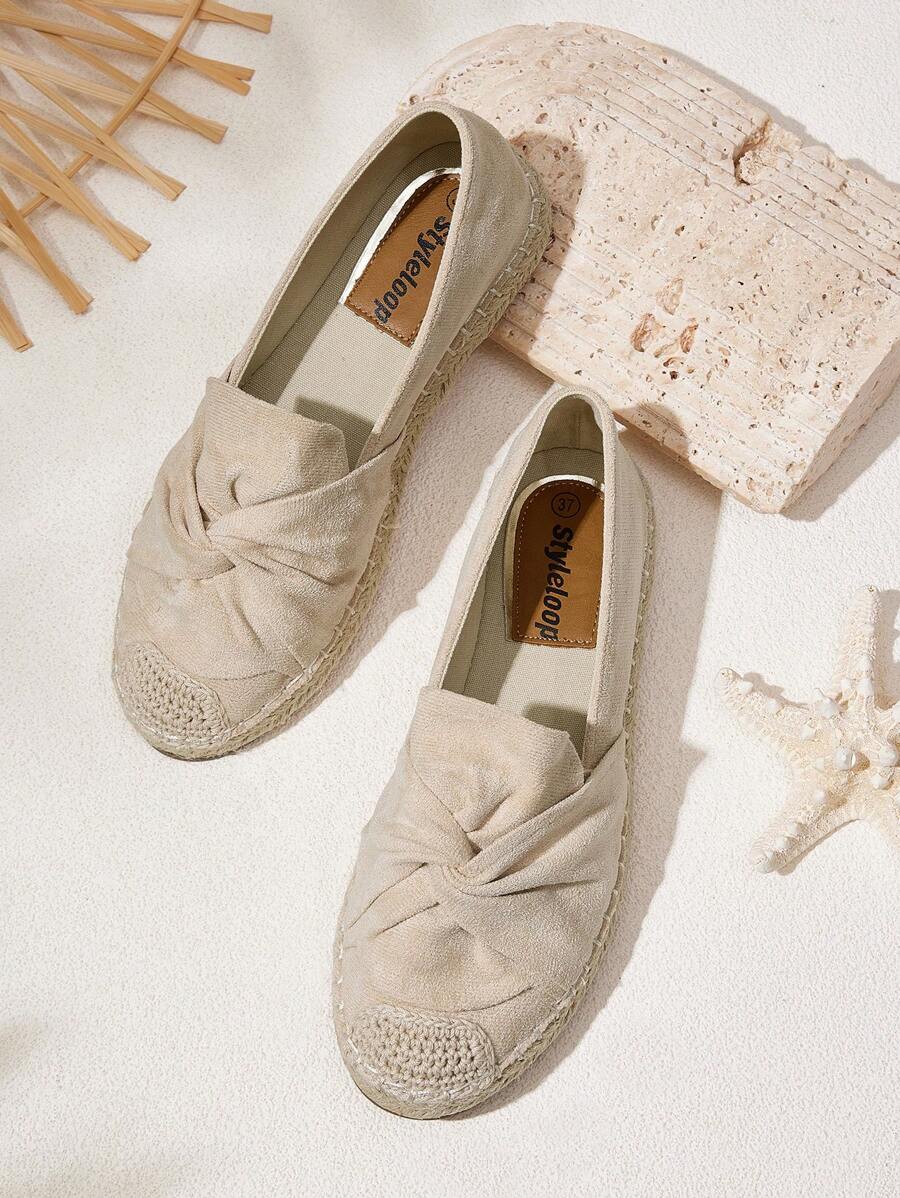 Styleloop Apricot Suede Lace-Up Round Toe Rope Flat Shoes, Casual, Vacation, Party, Date, Bohemian, Western, Music Festival, Versatile For Christmas - Apricot - View 1