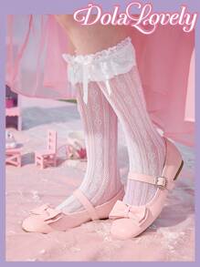 Dola Lovely 1 Pair Women's Mary Jane Flats, Pink Bow & Rhinestone Slip-On Casual Shoes, Comfortable & Versatile For Outdoor Wear - Pink - View 9