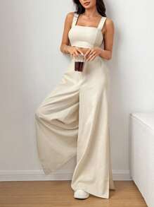 Muchica 夏日度假亚麻方领吊带背心和阔腿长裤套装