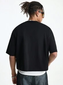 Manfinity NXTstreet Men's Loose Knit Round Neck Dropped Shoulder Short Sleeve T-Shirt, Suitable For Summer - Black - View 2