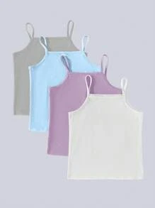 4-delige set met comfortabele camisole voor meisjes in effen kleur