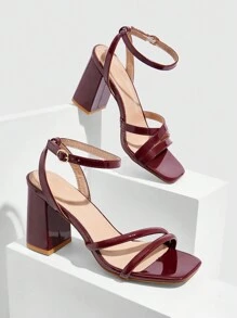 CUCCOO SZL Wine Red Classic Fashion Comfortable Buckle Chunky High Heel Sandals, Suitable For Commuting, Dating, Party, Holiday And Various Occasions Spring Shoes Spring Break Easter Prom Heels For Christmas - Burgundy - View 2