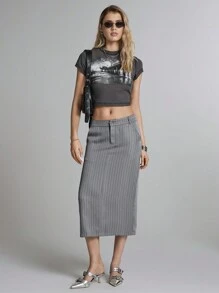 Easelle 女士灰色印花修身短款 T 恤 - 深灰色 - 查看 3