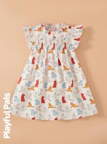 SHEIN Young Girl Summer Casual Animal Print Cap Sleeve Dress