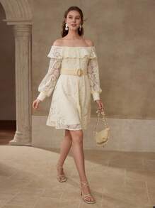 MOTF VESTIDO CON ESCOTE BARCO Y ACABADO DE VOLANTES - Albaricoque - Ver 7