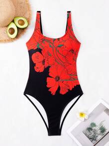 Swim Lushoire Springbreak Women Floral Print Backless One-Piece Swimsuit For Summer Beach Vacation