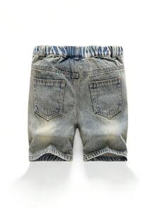 SHEIN Young Boys Summer Distressed Casual Vintage Washed Loose Fit Baggy Blue Denim Shorts,Boys Spring/Summer Clothes Spring Break Outfit