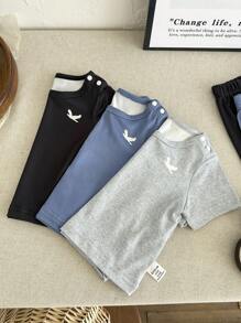 6pcs/Pack Newborn Baby Boy/Girl Black, Blue, Gray Short Sleeve Shorts Set, Comfortable All Occasions Summer Outfit, Great Value Multi-Piece Set - Multicolor - View 5