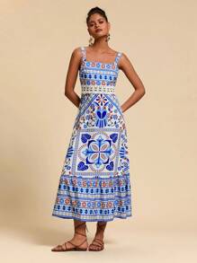 Travachic 女士夏季热带印花钩针长裙 女士印花编织吊带裙 长款节日连衣裙 女士情人节连衣裙 女士夏季连衣裙 女士连衣裙 夏季节日波西米亚风连衣裙 夏季连衣裙 度假海滩度假装 - 彩色 - 查看 3