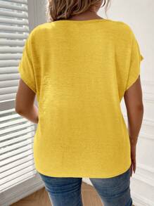 SHEIN Clasi Plus Size Solid Color Short Sleeve T-Shirt, Casual & Fashionable For Everyday Wear