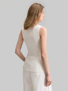 Ontre High Quality Women Knitted Vest Top, Ribbed Texture, Sleeveless Boat Neck Design, Shell Buttons, Casual Urban Style Spring Apparel - Apricot - View 6