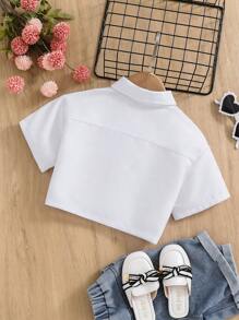Camicia crop in tinta unita intrecciata con due tasche, casual, per ragazze