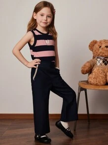 PrepCrw Young Girls' Blue Waisted With Elastic Waist Pants, Spring & Summer - Blue - View 3