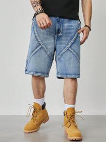 Manfinity LEGND Pantalones cortos vaqueros casuales y sueltos con bolsillo para hombres talla grande