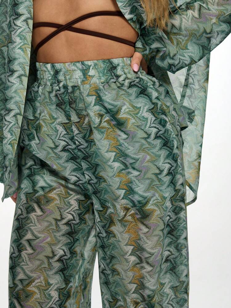 MISSGUIDED Conjunto palazzo de dos piezas con botones y gasa transparente con estampado de estrellas