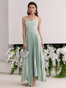 MOTF PREMIUM 不对称褶饰下摆连衣裙 - 綠色 - 查看 4