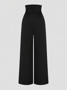 Sweetra Pantalones de talla grande de unicolor, de cintura alta, con pliegues y botones delanteros, de estilo minimalista casual