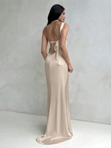 Aloruh Vestido ajustado de satén con un solo hombro y espalda descubierta para mujer, perfecto para bodas, citas y ocasiones formales