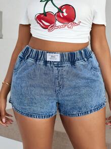 Dripcurv Pantalones cortos de mezclilla azules de talla grande, estilo ajustado informal