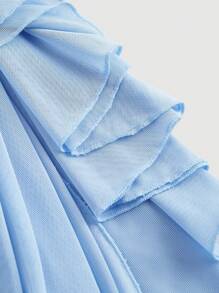 SHEIN MOD Vestido de mujer de unicolor con pliegues y volantes en el borde, vestido con bajo asimétrico, vestido camisero azul, ropa para el Día de San Valentín, conjuntos de primavera para mujer, atuendos para despedida de soltera