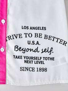 SHEIN Mädchen Tweens Slogan Cartoon Bär Kurzarm Hemd mit Knopfleiste - Pink - Übersicht 6