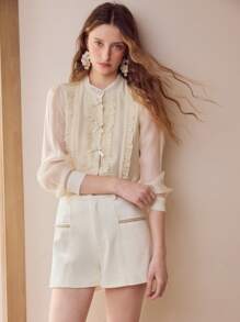 MOTF PREMIUM LIGHTWEIGHT RUFFLE TRIM BLOUSE - Apricot - View 4