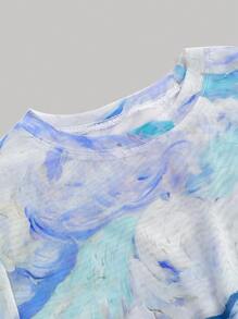 SHEIN MOD Áo thun lưới mỏng in tranh sơn dầu cổ điển cỡ lớn - Nhiều màu - Xem 3