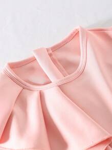 Preadolescente Niñas Elegante Casual Mono Ajustado de Cintura Alta de unicolor sin Mangas con Cuello de Volantes, Verano, Rosa