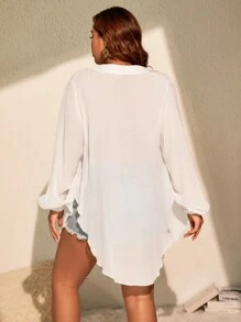 Swim Basics Vestido tipo kimono con mangas largas y talla grande para mujer, con aberturas laterales y frente abierto, para el verano y vacaciones en la playa