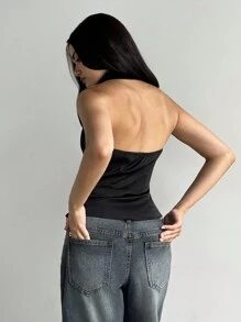 Aloruh Camisa/top de oficina sexy con cuello negro