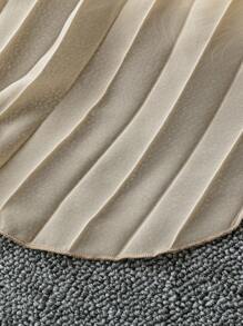 Celure Plus Size Women 2pcs Set: Pleated Solid Color Elegant Spaghetti Strap Camisole And Mini Skirt - Apricot - View 6