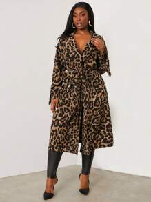 SHEIN SXY Damen Große Größen Leoprint Langarm Mode Trenchcoat