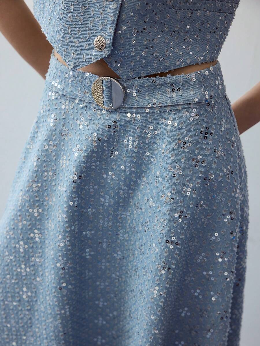 MOTF STUDIO VÁY A LINE SEQUIN TƯƠNG PHẢN - Màu xanh lam - Xem 2