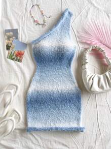 Soleia Vintage Backless One Shoulder Ruffle Knit Holiday Dress, Sexy, Suitable For Dates, Valentine's Day, Afternoon Tea