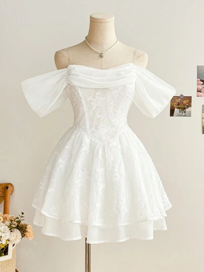 Soleia 露肩抹胸细带镶边公主迷你连衣裙，优雅度假风格，情人节/情人节服装，白色，白色连衣裙，白色连衣裙优雅，生日连衣裙，毕业礼服，白色毕业礼服