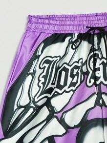 ROMWE MEN Street Life Shorts de Streetwear Estampadas Masculinas, Adequadas para Uso Diário na Primavera/Verão - Roxo - Visão 5