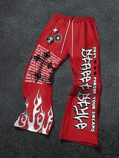 Manfinity Roghcode 男士前系带口袋字母印花休闲运动裤，适合狂欢