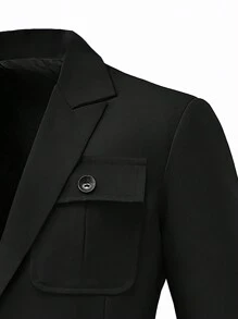 Manfinity AFTRDRK 男士两件套正装西装套装：纯色西装外套和长裤 - 黑色 - 查看 3