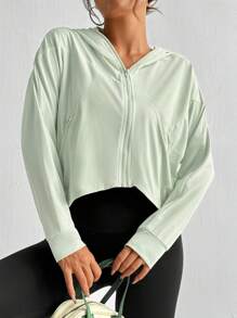 Easithlete Drop Shoulder Zip Up Hooded Sports Jacket - Mint Green - View 4