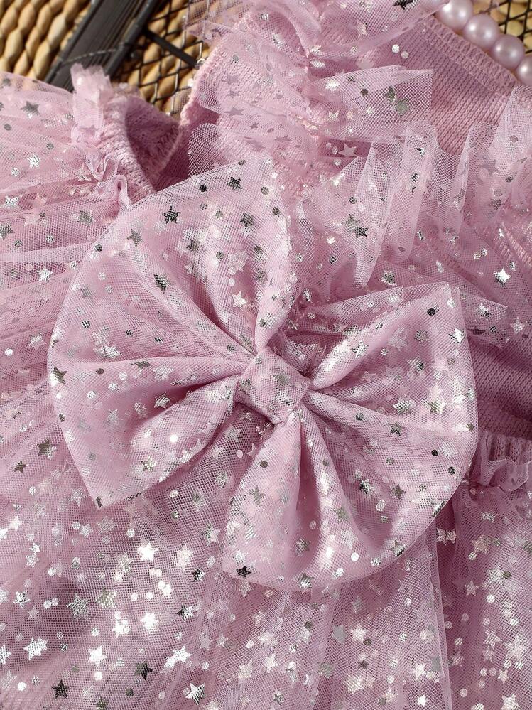 Newborn Baby Grey Scale Decorated Dress For Photography - Mauve Purple - View 8