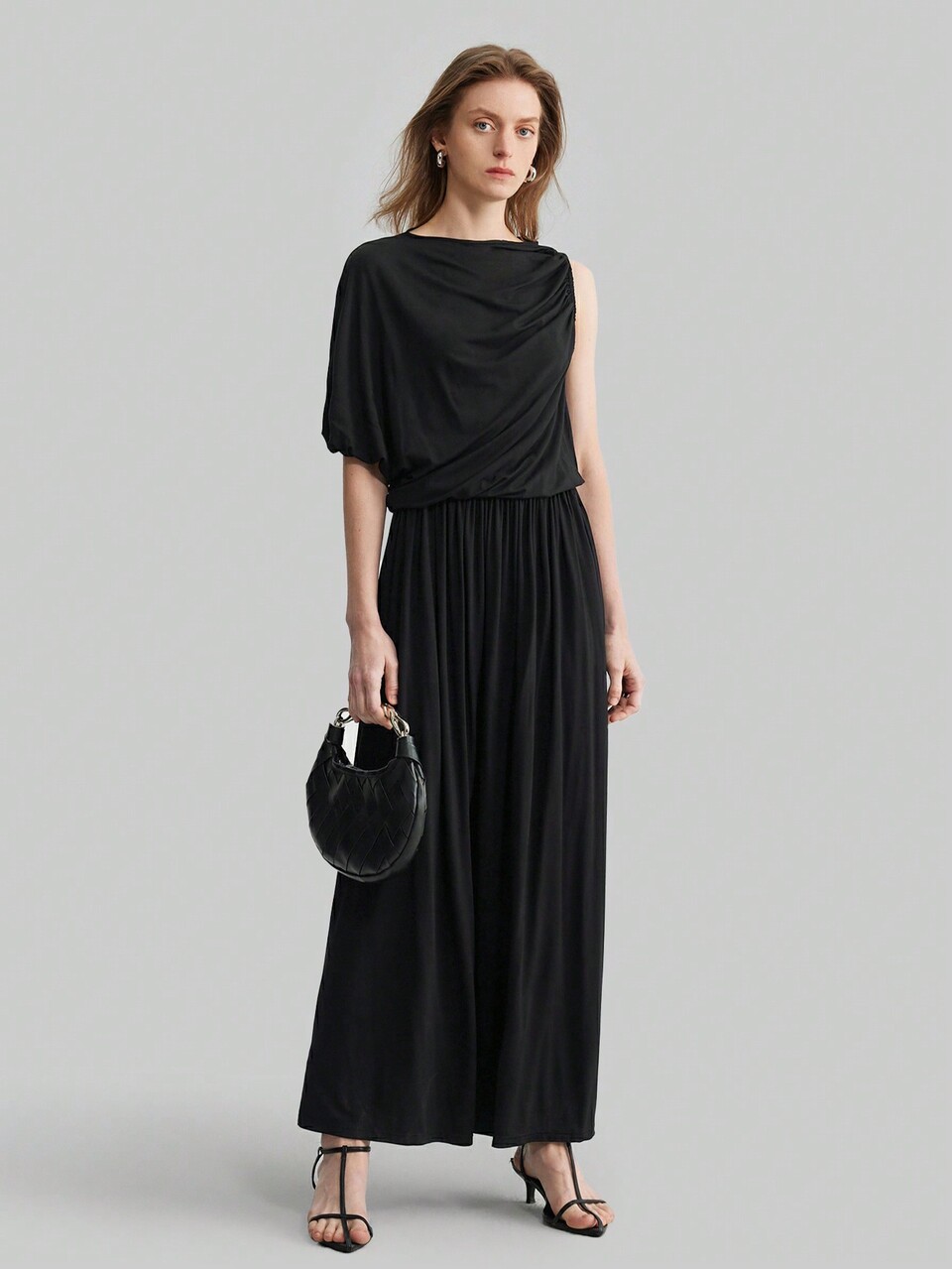 Women's Black Casual Vacation Fashion Commute Solid Color Asymmetric Knit Elastic Dress