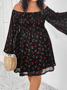 SHEIN CURVE+ CURVE PLUS /Valentine's Day/Plus Size Valentine's Day Cherry Print Dress - Multicolor - View 7