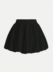 SHEIN MOD 女士平纹高腰宽松泡泡下摆半身裙，休闲 - 黑色 - 查看 1