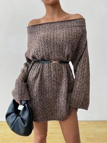 SHEIN LUNE Off Shoulder Loose Casual Women Sweater Dress, Suitable For Spring And Autumn - Red Violet - View 1