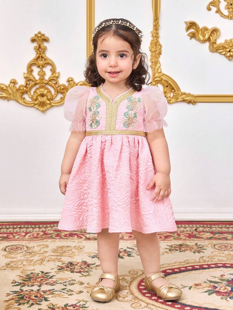 SHEIN Babygirl Cute, Elegant & Floral Print Short Sleeve Summer Dress