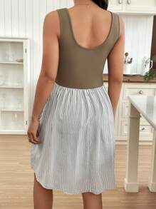 SHEIN Maternity Nursing Dress, Striped 2 In 1, Suitable For Summer - Green - View 2