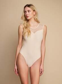 TryMe Women's Dot Mesh Insert With Sweetheart Neckline And Open Back Bodysuit - Baby Pink - View 5